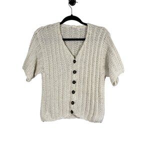 Retro Knit Sweater Beige M Neutral Coastal Preppy Resort Layering Woven Chic 80s